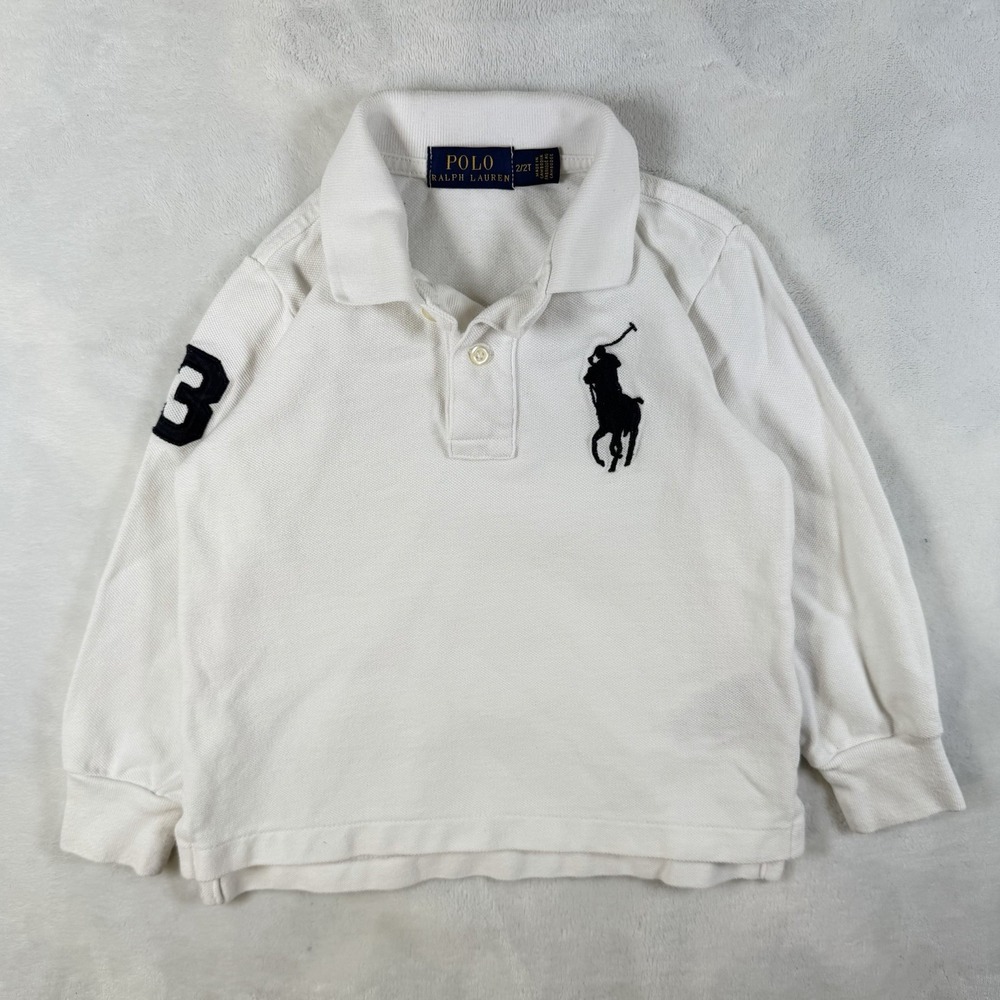 Polo Ralph Lauren White Long Sleeve Polo Shirt Big Pony "3" Patch Boys 2T